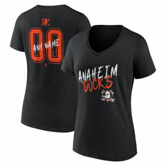Anaheim Ducks - Women's Hustle Personalized Name & Number V-Neck T-Shirt Black