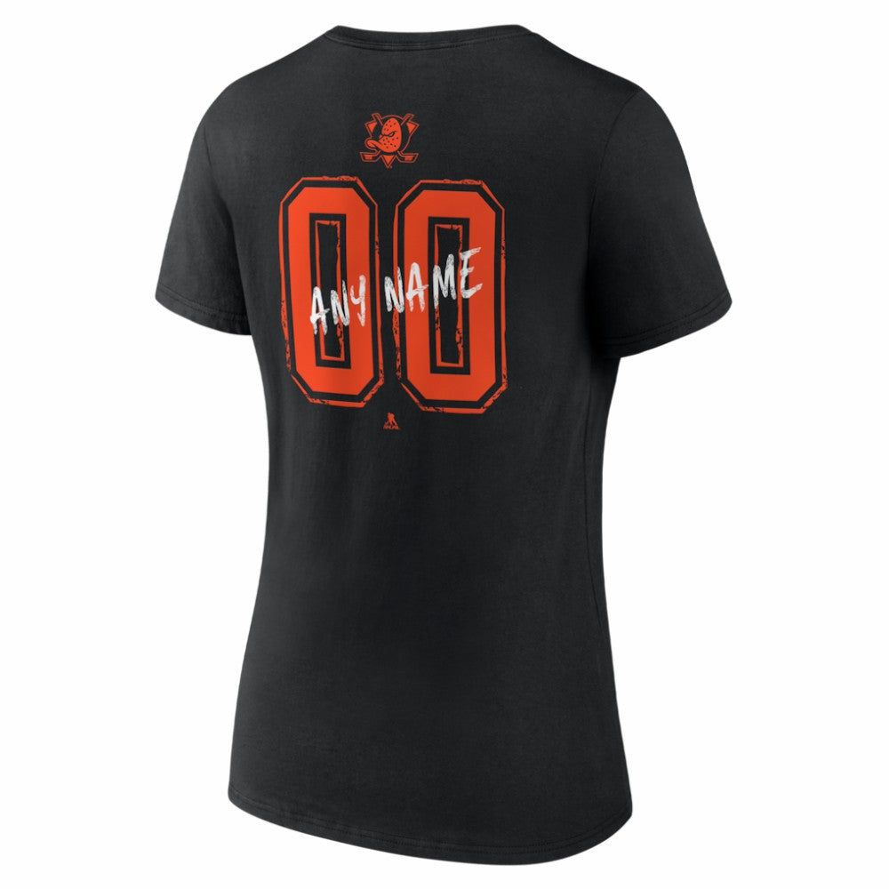 Anaheim Ducks - Women's Hustle Personalized Name & Number V-Neck T-Shirt Black