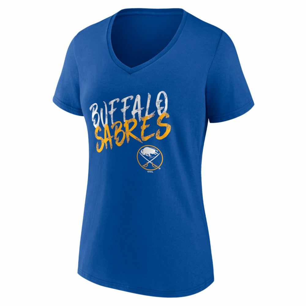 Buffalo Sabres - Women's Hustle Personalized Name & Number V-Neck T-Shirt Royal
