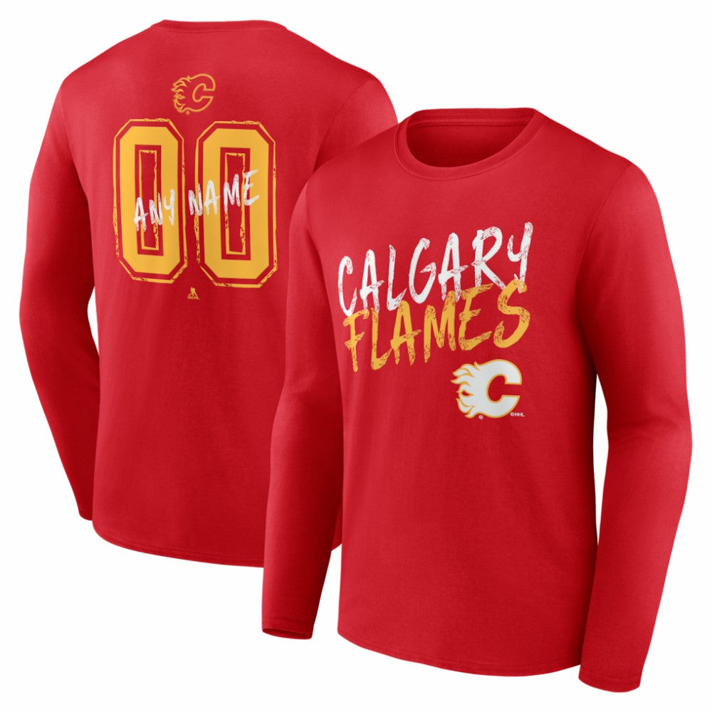 Calgary Flames - Hustle Personalized Name & Number Long Sleeve T-Shirt Red