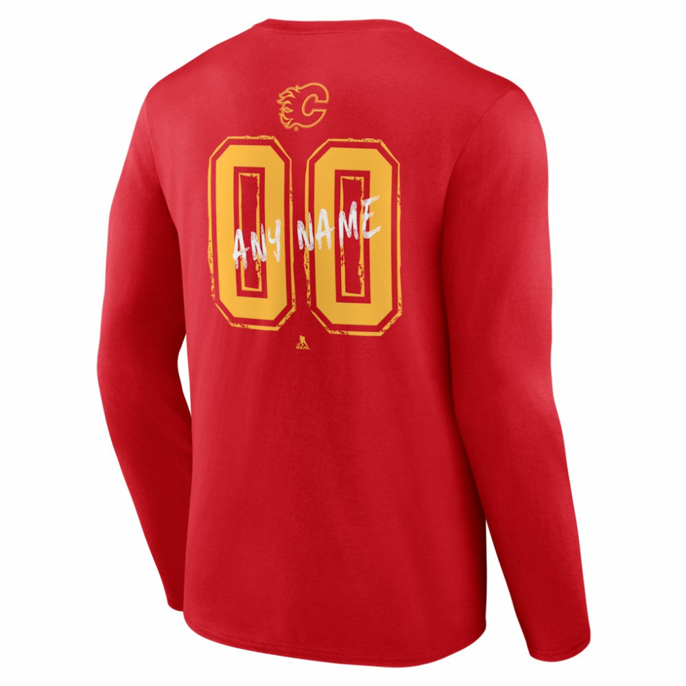 Calgary Flames - Hustle Personalized Name & Number Long Sleeve T-Shirt Red