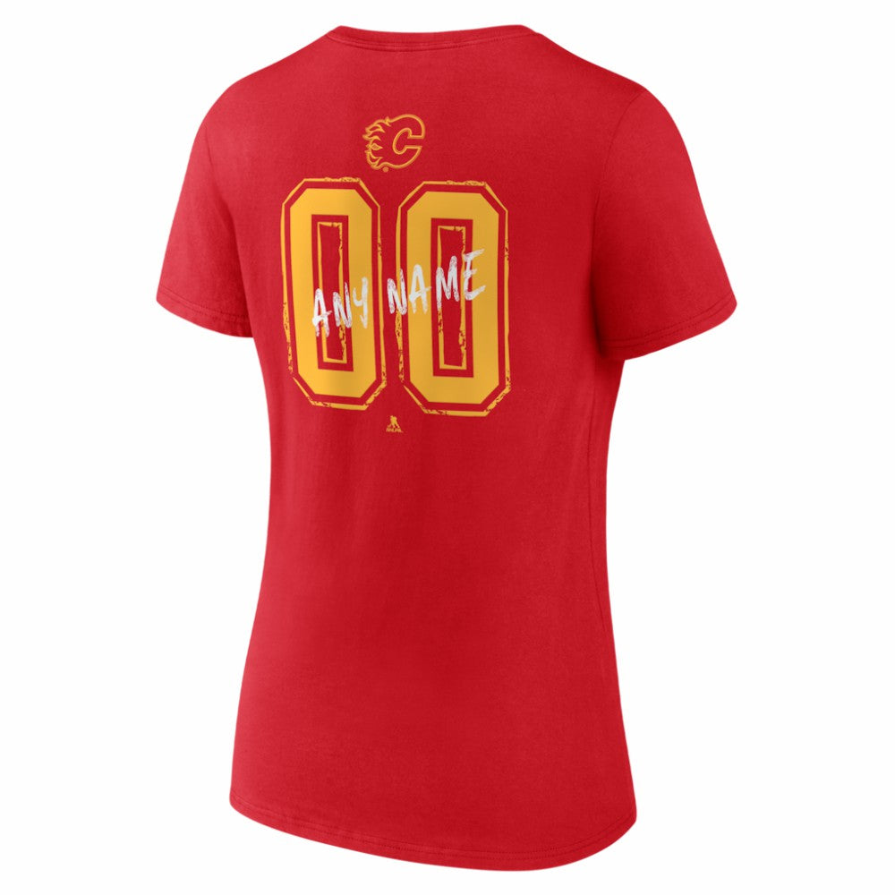 Calgary Flames - Women's Hustle Personalized Name & Number V-Neck T-Shirt Red