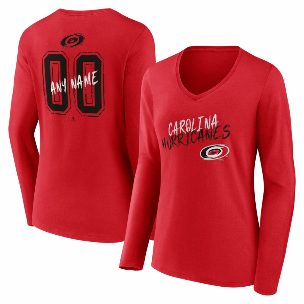 Carolina Hurricanes - Women's Hustle Personalized Name & Number Long Sleeve V-Neck T-Shirt Red