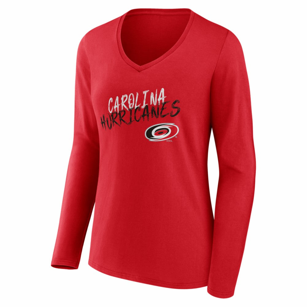 Carolina Hurricanes - Women's Hustle Personalized Name & Number Long Sleeve V-Neck T-Shirt Red