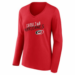Carolina Hurricanes - Women's Hustle Personalized Name & Number Long Sleeve V-Neck T-Shirt Red