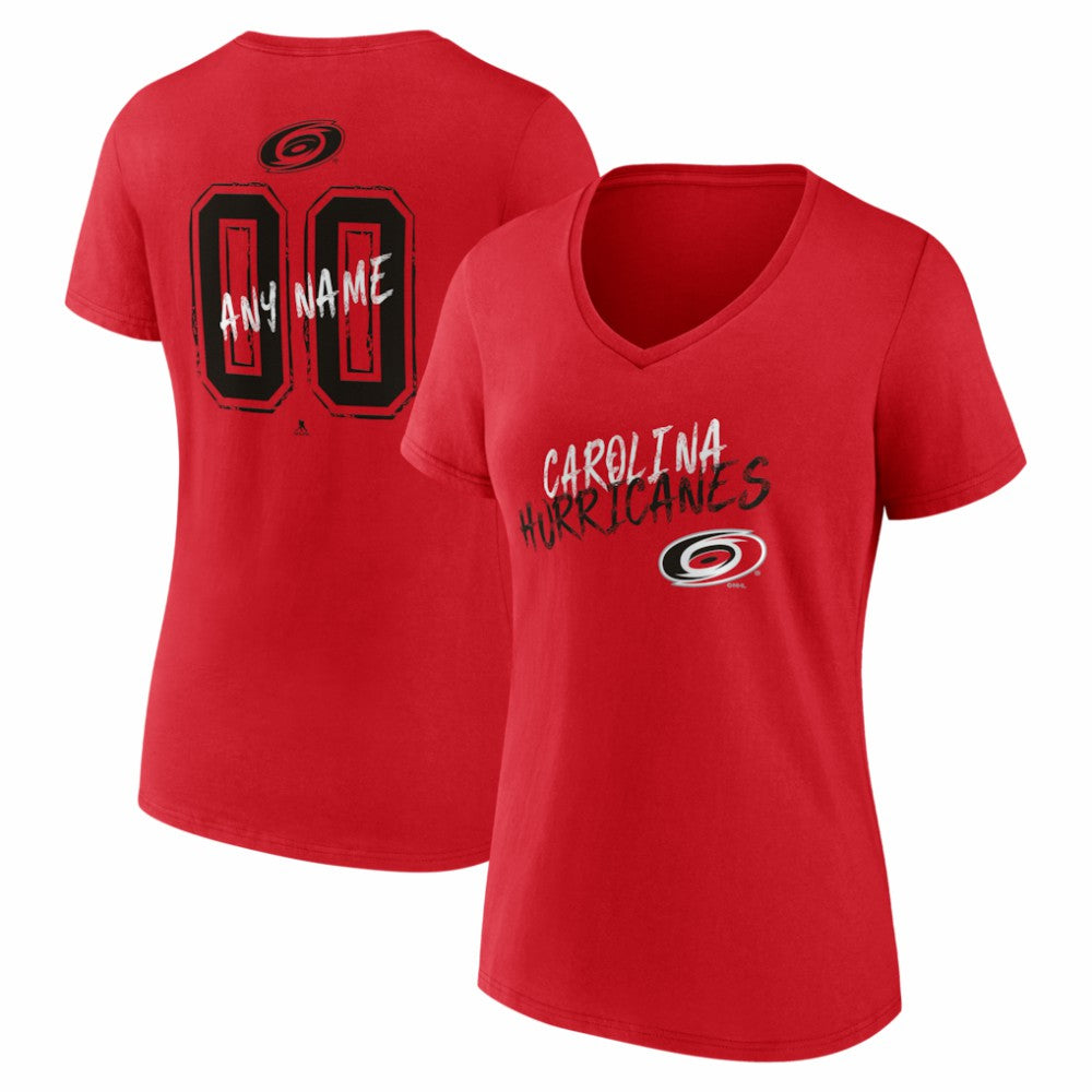 Carolina Hurricanes - Women's Hustle Personalized Name & Number V-Neck T-Shirt Red