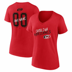 Carolina Hurricanes - Women's Hustle Personalized Name & Number V-Neck T-Shirt Red