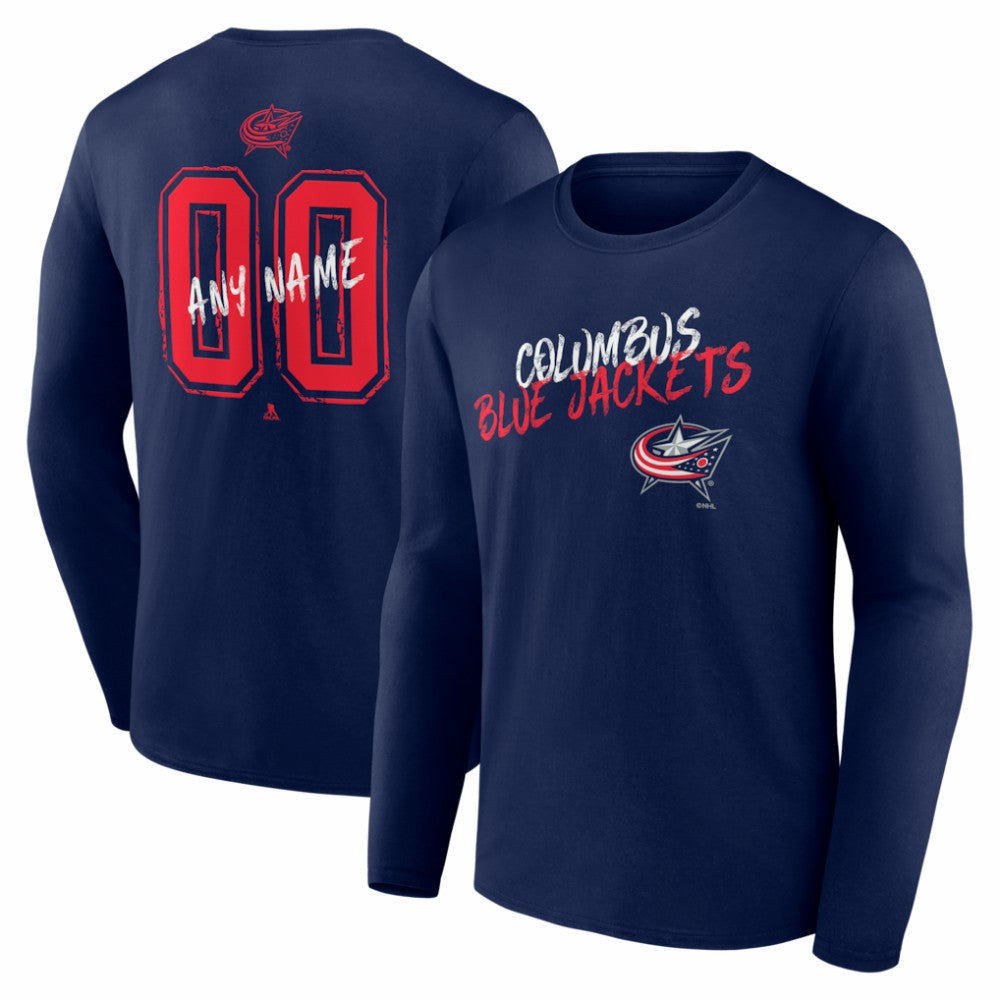 Columbus Blue Jackets - Hustle Personalized Name & Number Long Sleeve T-Shirt Navy