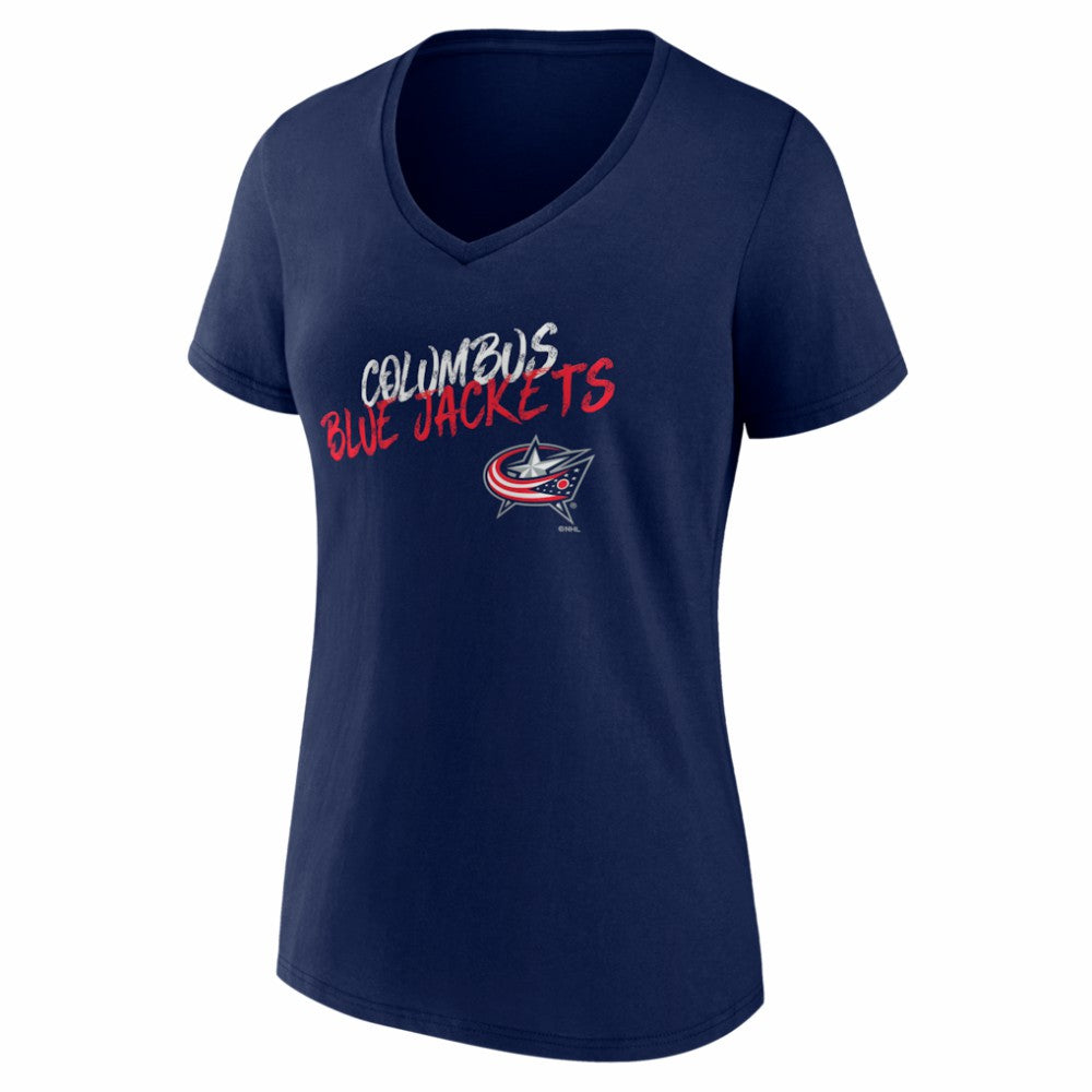 Columbus Blue Jackets - Women's Hustle Personalized Name & Number V-Neck T-Shirt Navy