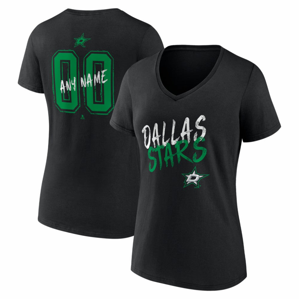 Dallas Stars - Women's Hustle Personalized Name & Number V-Neck T-Shirt Black