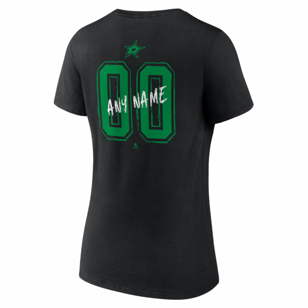 Dallas Stars - Women's Hustle Personalized Name & Number V-Neck T-Shirt Black
