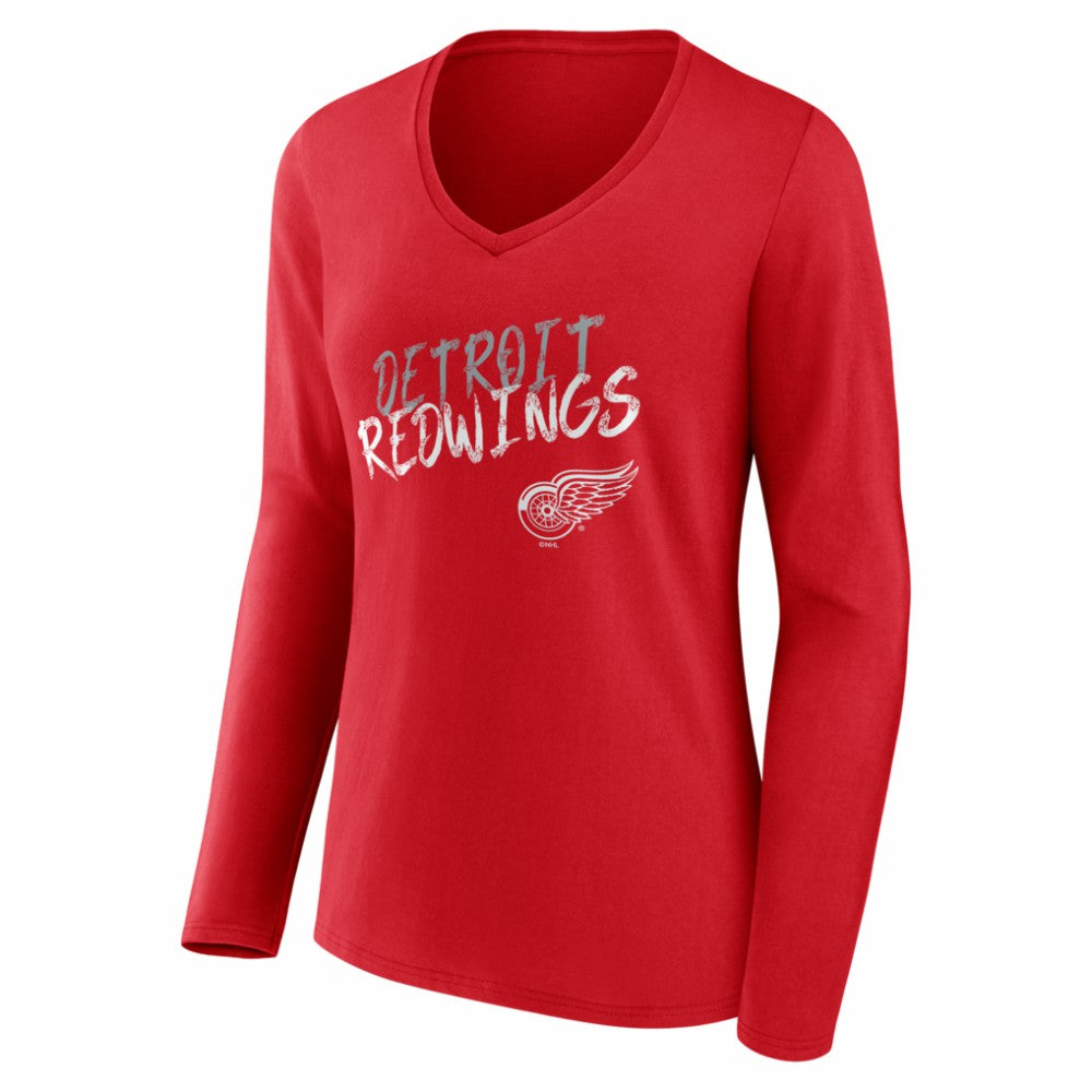 Detroit Red Wings - Women's Hustle Personalized Name & Number Long Sleeve V-Neck T-Shirt Red