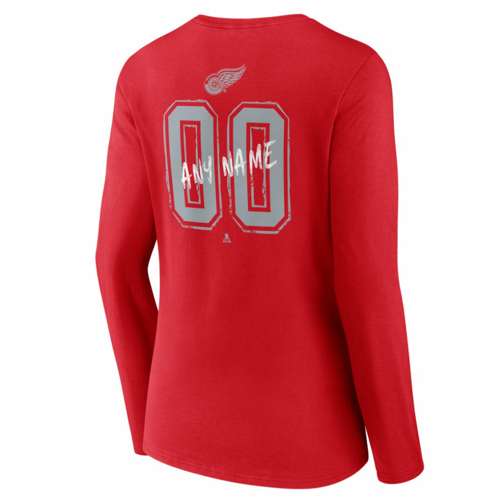 Detroit Red Wings - Women's Hustle Personalized Name & Number Long Sleeve V-Neck T-Shirt Red