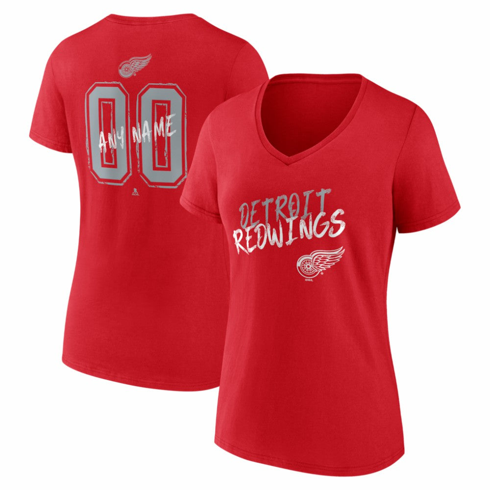Detroit Red Wings - Women's Hustle Personalized Name & Number V-Neck T-Shirt Red