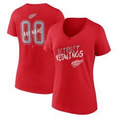 Detroit Red Wings - Women's Hustle Personalized Name & Number V-Neck T-Shirt Red