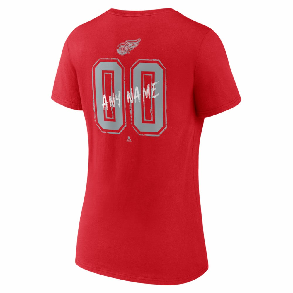 Detroit Red Wings - Women's Hustle Personalized Name & Number V-Neck T-Shirt Red