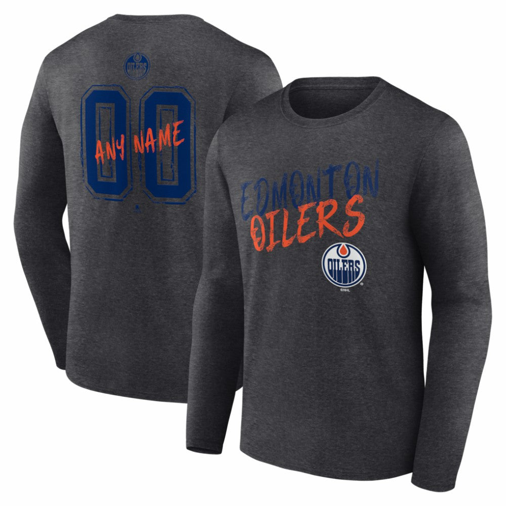 Edmonton Oilers - Hustle Personalized Name & Number Long Sleeve T-Shirt Charcoal