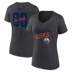 Edmonton Oilers - Women's Hustle Personalized Name & Number V-Neck T-Shirt Charcoal