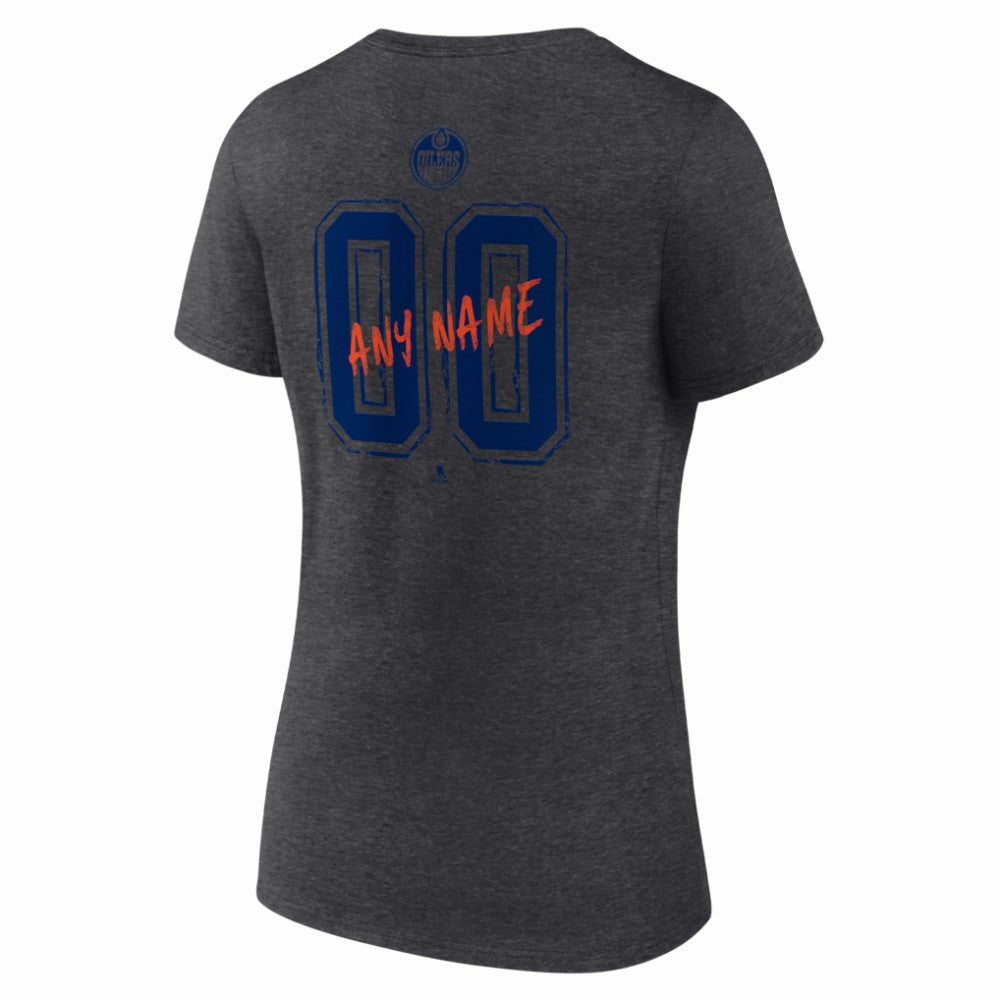 Edmonton Oilers - Women's Hustle Personalized Name & Number V-Neck T-Shirt Charcoal