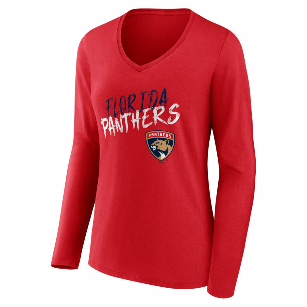 Florida Panthers - Women's Hustle Personalized Name & Number Long Sleeve V-Neck T-Shirt Red