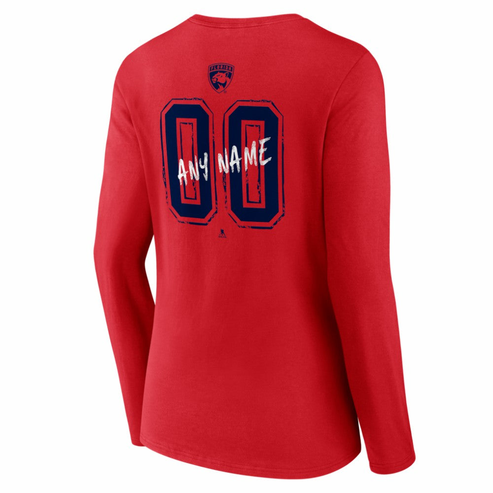 Florida Panthers - Women's Hustle Personalized Name & Number Long Sleeve V-Neck T-Shirt Red