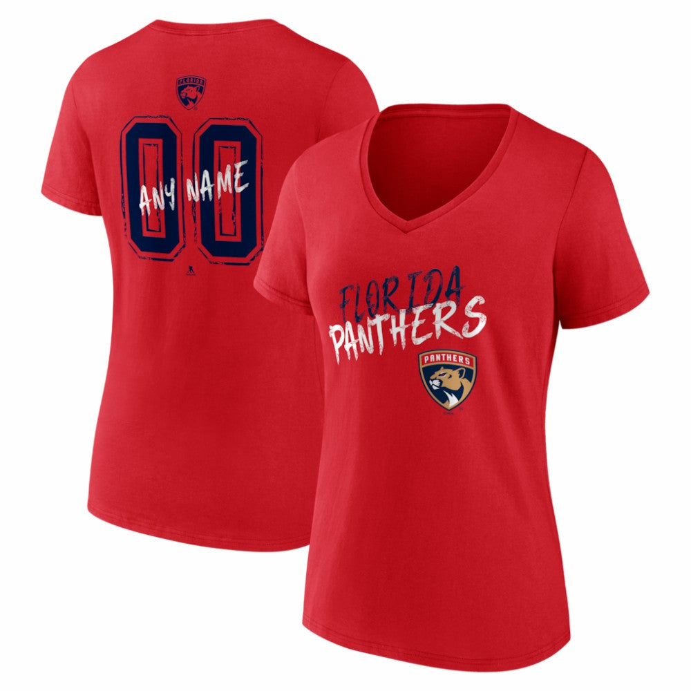 Florida Panthers - Women's Hustle Personalized Name & Number V-Neck T-Shirt Red