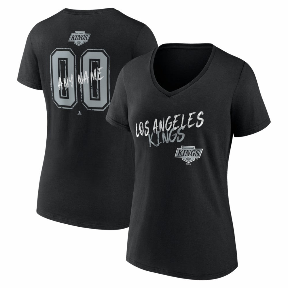 Los Angeles Kings - Women's Hustle Personalized Name & Number V-Neck T-Shirt Black