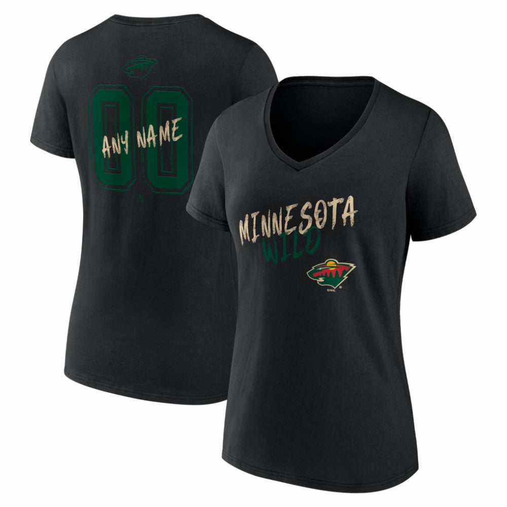 Minnesota Wild - Women's Hustle Personalized Name & Number V-Neck T-Shirt Black