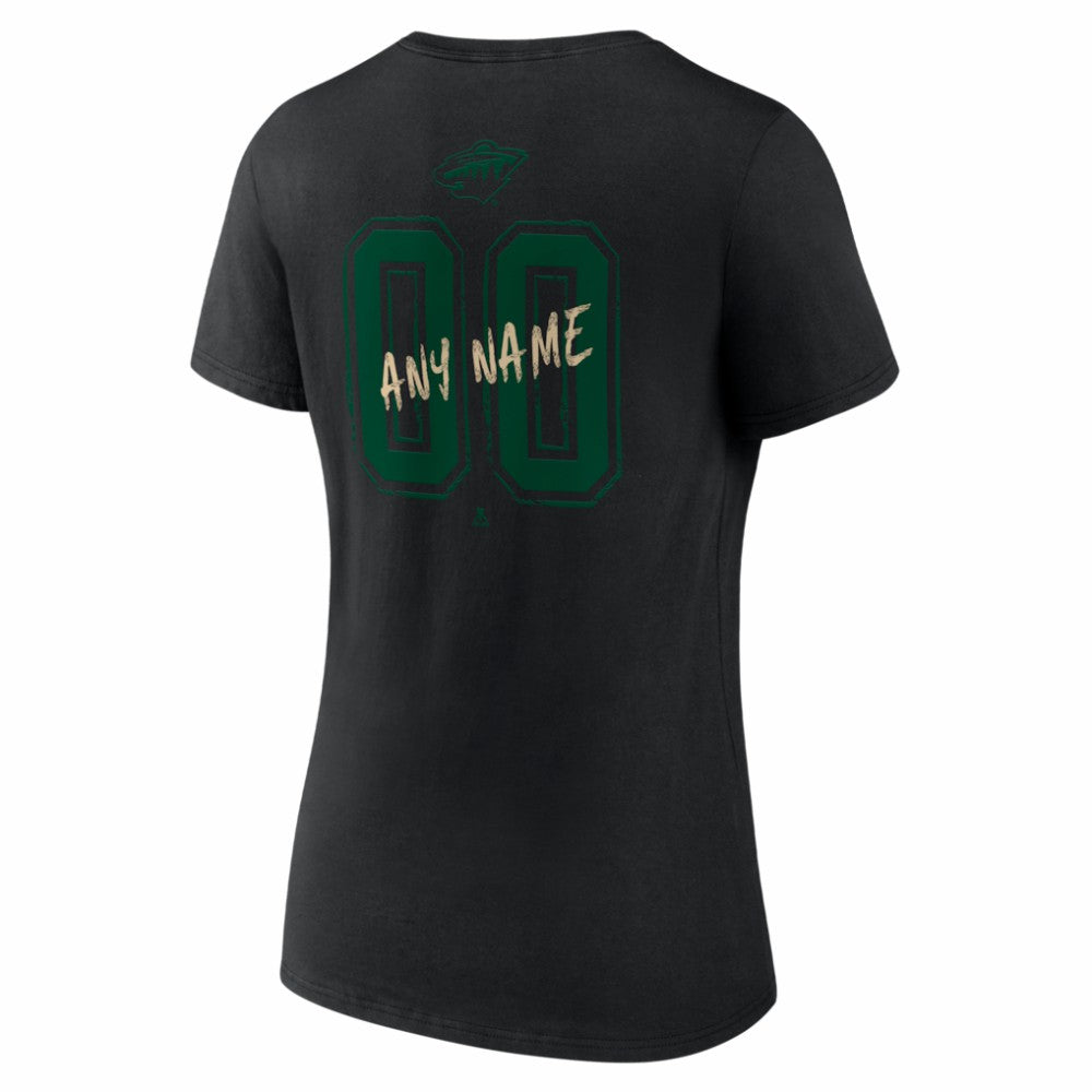 Minnesota Wild - Women's Hustle Personalized Name & Number V-Neck T-Shirt Black