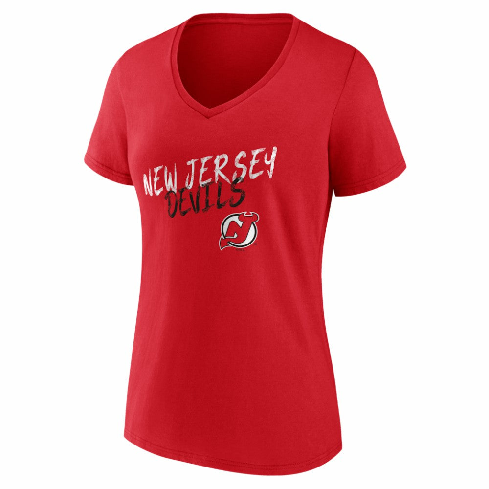 New Jersey Devils - Women's Hustle Personalized Name & Number V-Neck T-Shirt Red