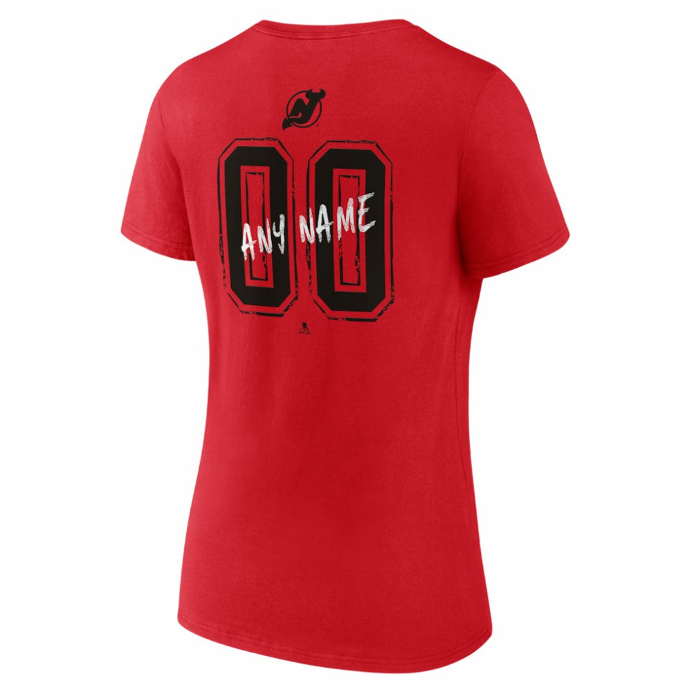 New Jersey Devils - Women's Hustle Personalized Name & Number V-Neck T-Shirt Red