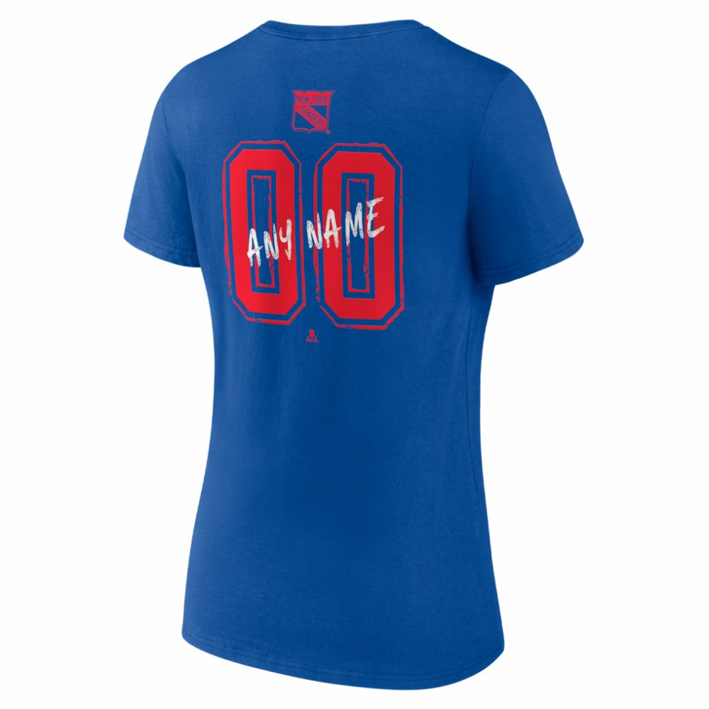 New York Rangers Women's Hustle Personalized Name & Number V-Neck T-Shirt Blue