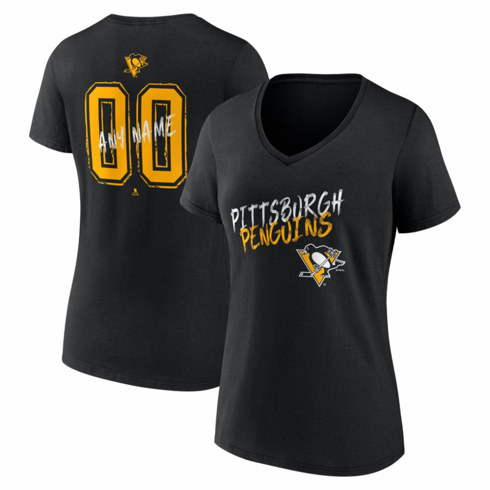 Pittsburgh Penguins Women's Hustle Personalized Name & Number V-Neck T-Shirt Black