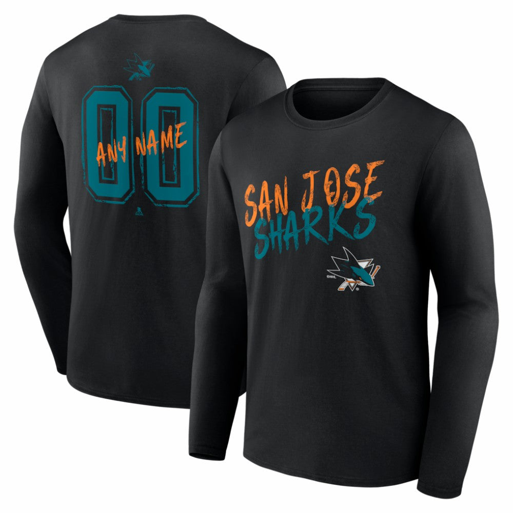 San Jose Sharks - Hustle Personalized Name & Number Long Sleeve T-Shirt Black