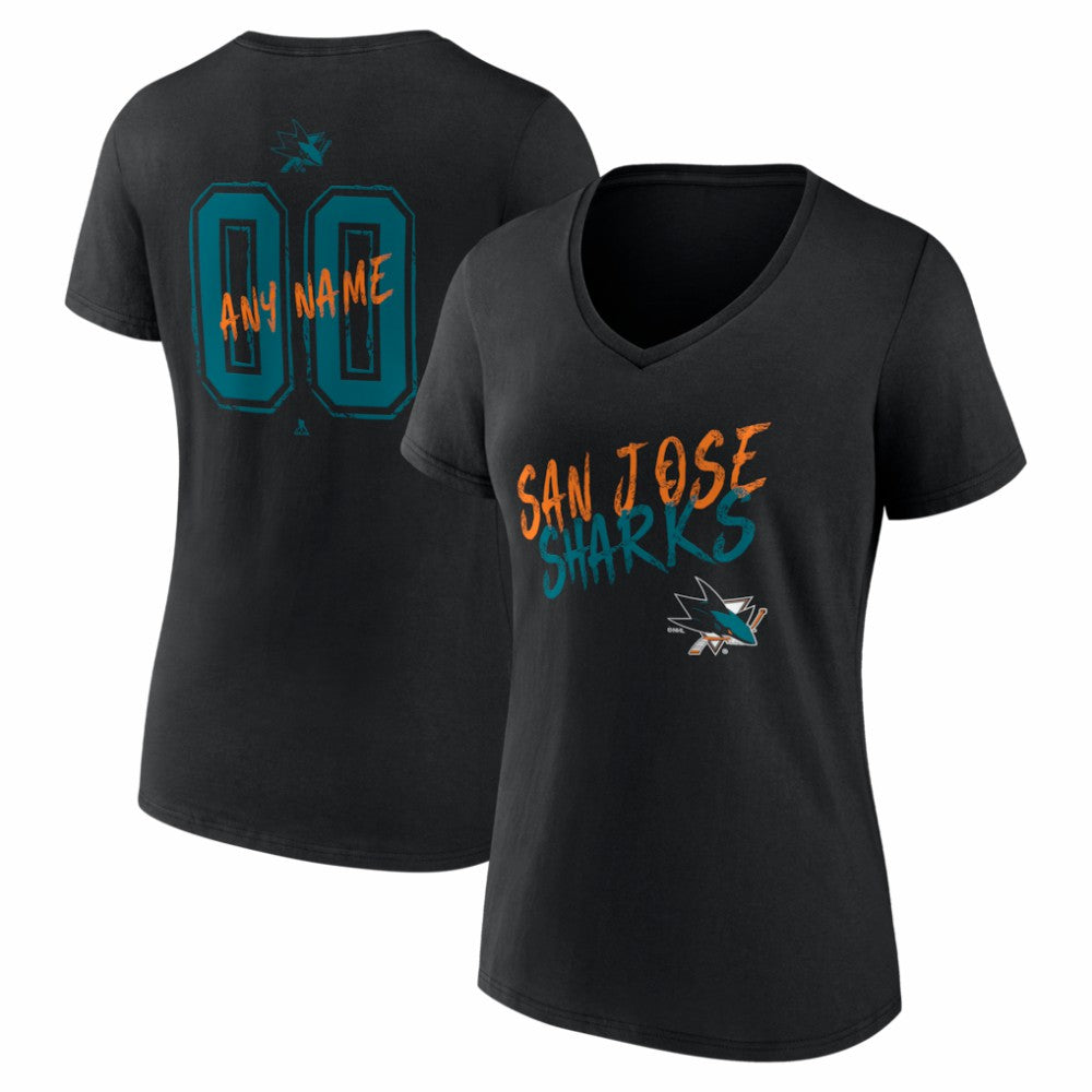 San Jose Sharks - Women's Hustle Personalized Name & Number V-Neck T-Shirt Black
