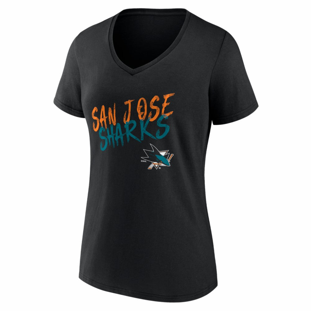 San Jose Sharks - Women's Hustle Personalized Name & Number V-Neck T-Shirt Black