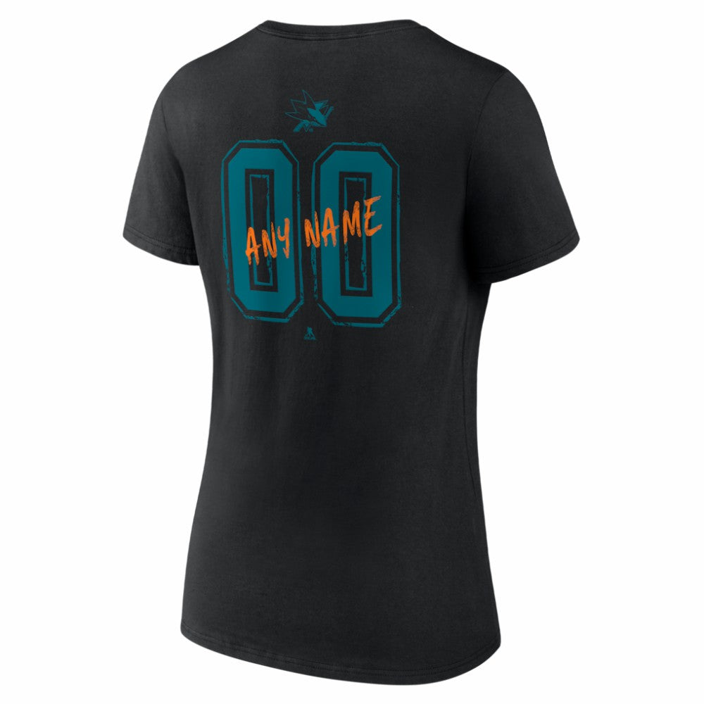 San Jose Sharks - Women's Hustle Personalized Name & Number V-Neck T-Shirt Black