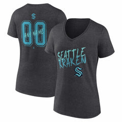 Seattle Kraken Women's Hustle Personalized Name & Number V-Neck T-Shirt Charcoal