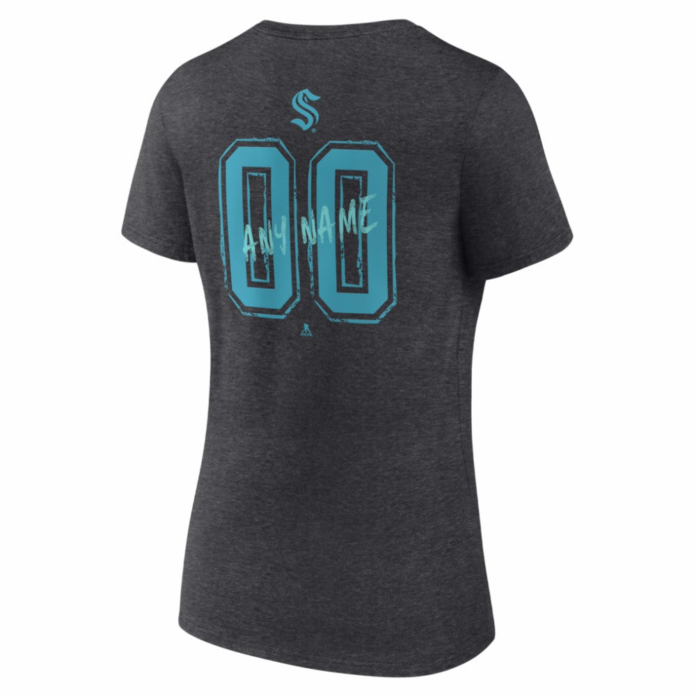 Seattle Kraken Women's Hustle Personalized Name & Number V-Neck T-Shirt Charcoal
