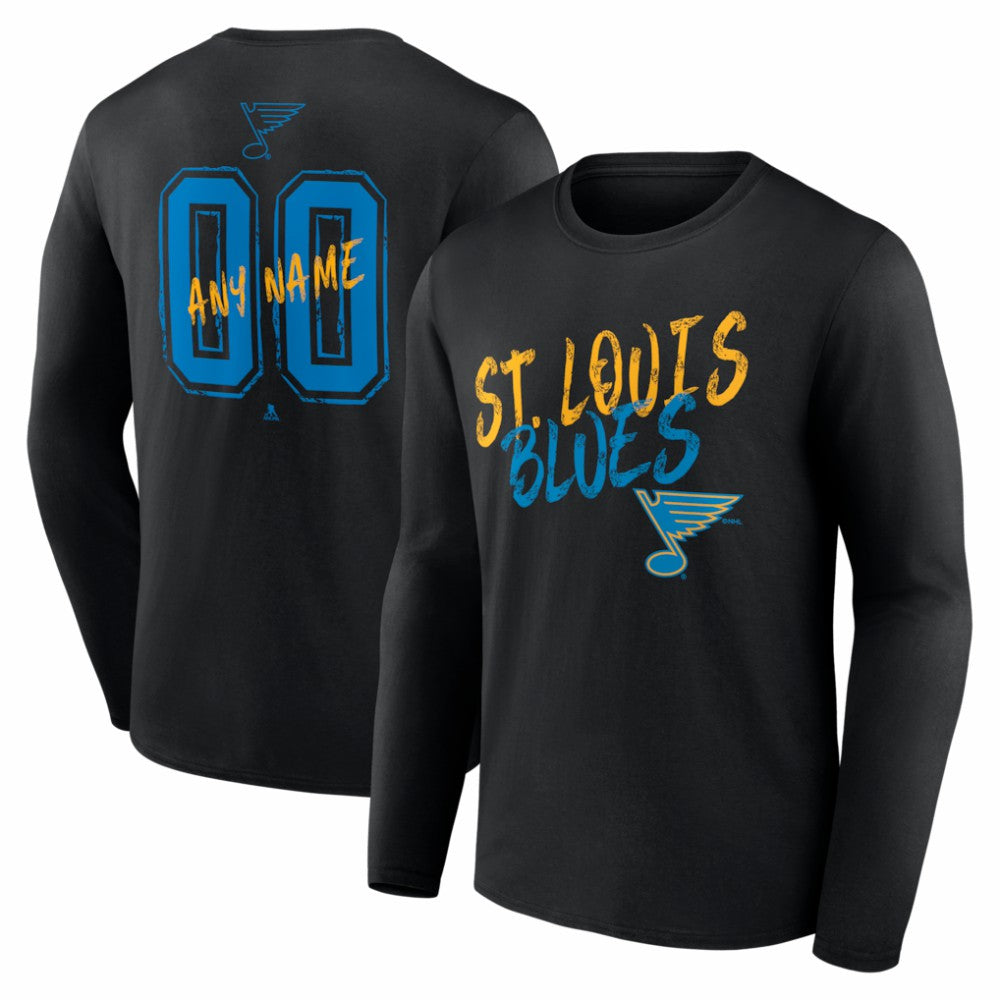 St. Louis Blues - Hustle Personalized Name & Number Long Sleeve T-Shirt Black