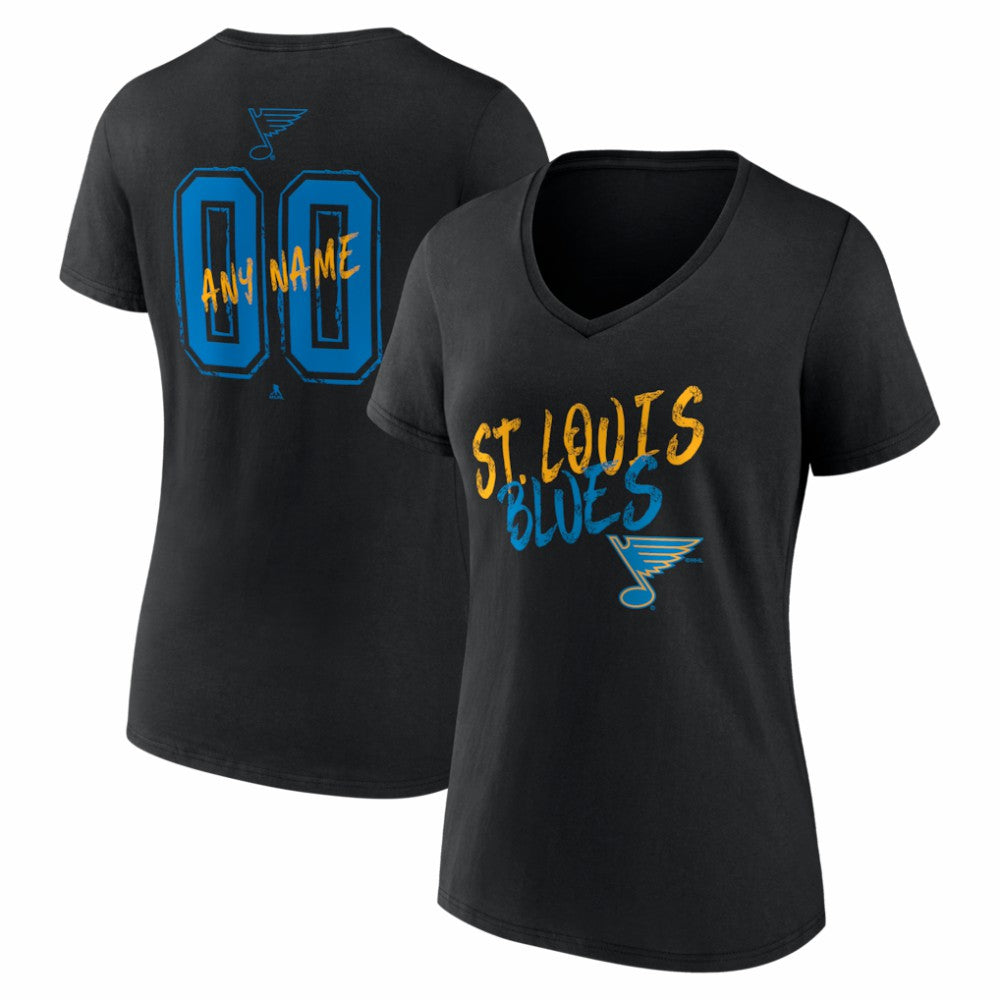 St. Louis Blues - Women's Hustle Personalized Name & Number V-Neck T-Shirt Black