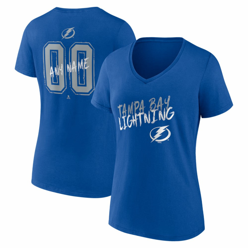 Tampa Bay Lightning - Women's Hustle Personalized Name & Number V-Neck T-Shirt Blue