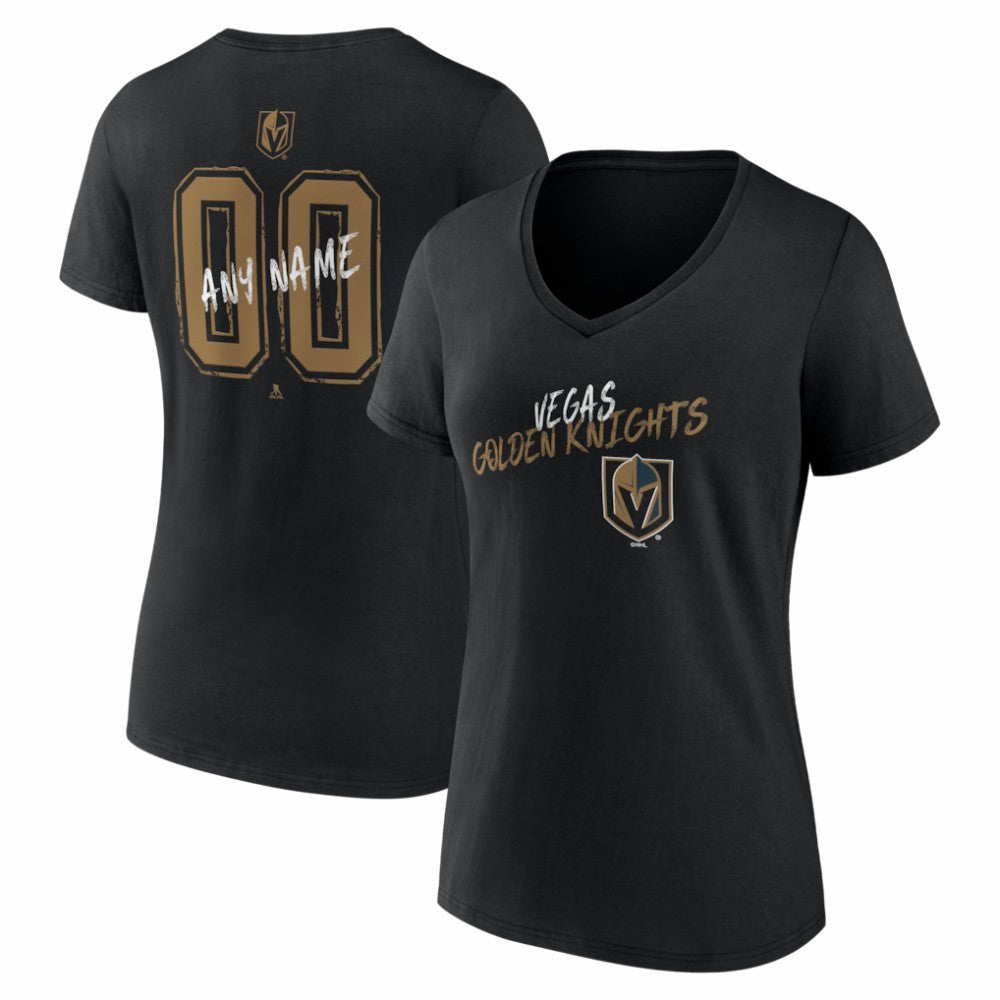 Vegas Golden Knights Women's Hustle Personalized Name & Number V-Neck T-Shirt Black