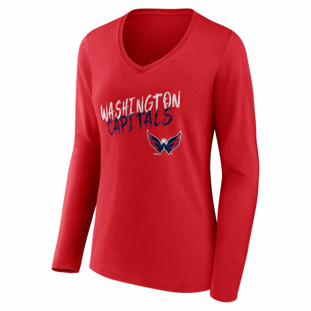Washington Capitals Women's Hustle Personalized Name & Number Long Sleeve V-Neck T-Shirt Red