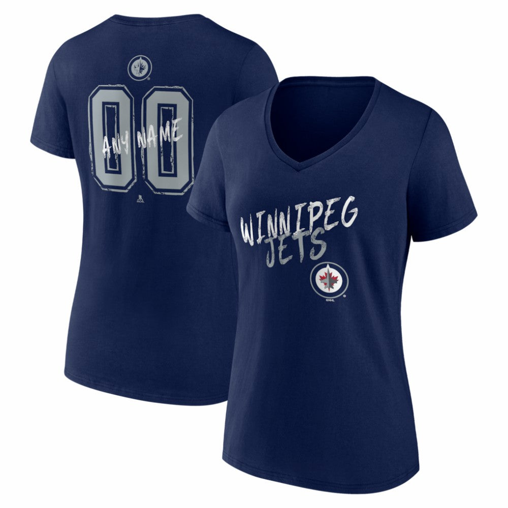 Winnipeg Jets - Women's Hustle Personalized Name & Number V-Neck T-Shirt Navy