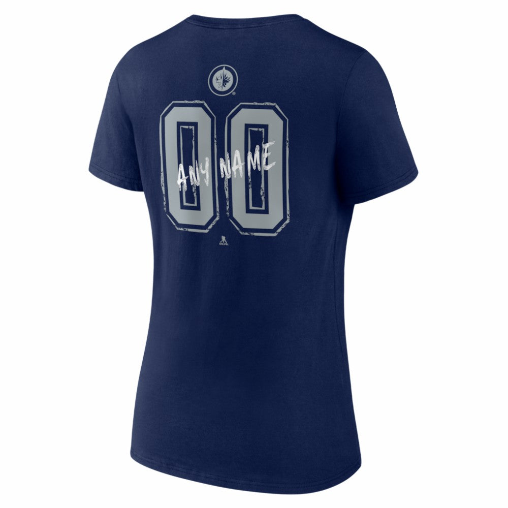 Winnipeg Jets - Women's Hustle Personalized Name & Number V-Neck T-Shirt Navy