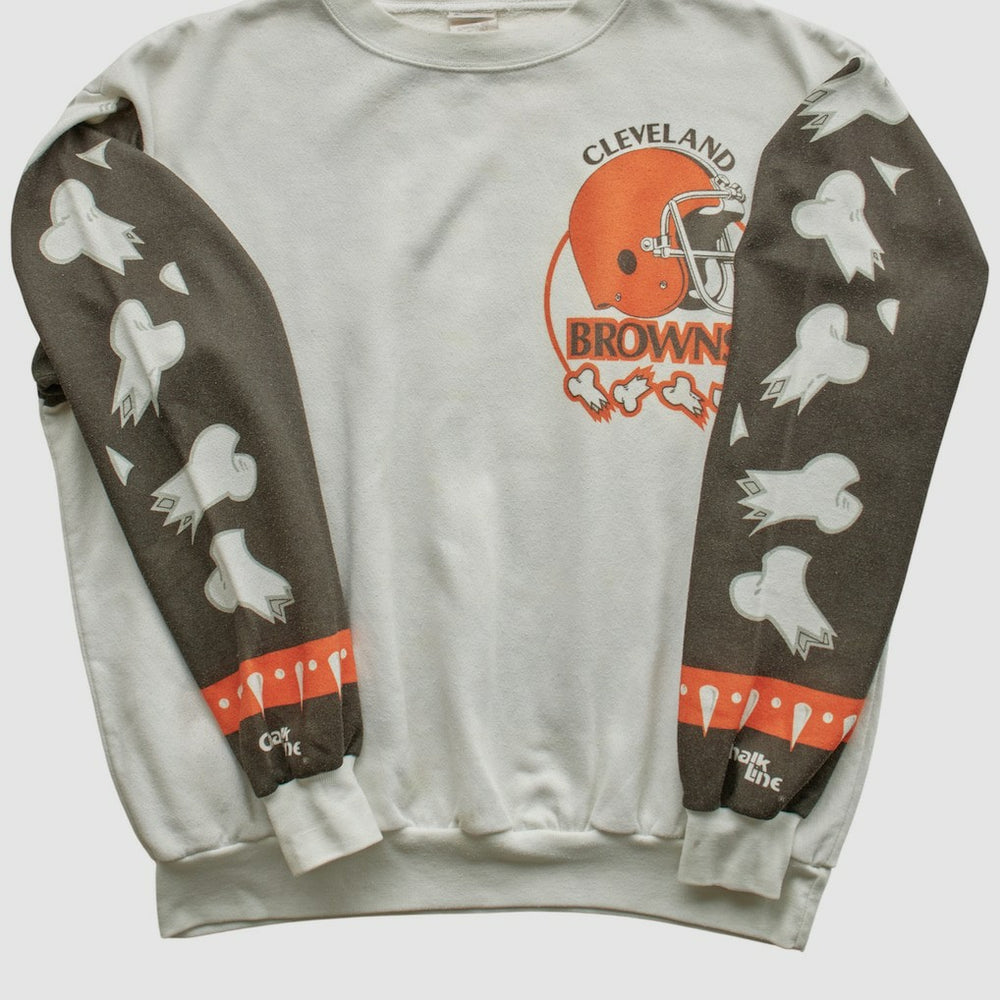 Cleveland Browns Chalk Line 90s Pullover Sweatshirt White Vintage - Fanatics
