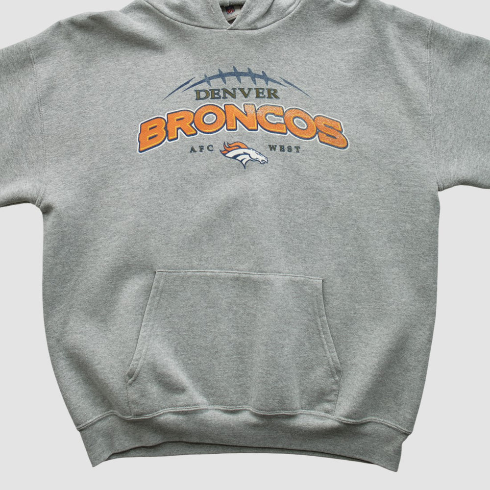 Denver Broncos NFL 2000s Hooded Pullover Sweatshirt Heather Gray Vintage - Fanatics