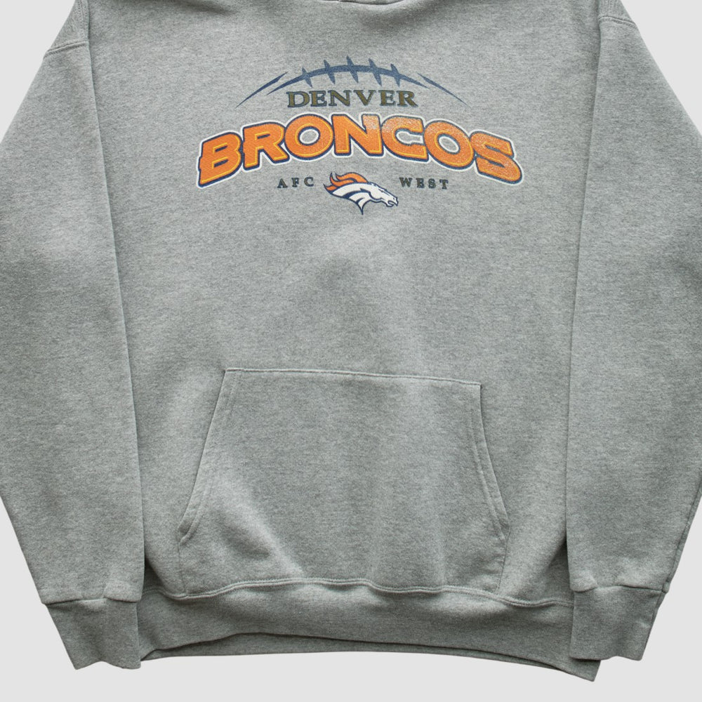 Denver Broncos NFL 2000s Hooded Pullover Sweatshirt Heather Gray Vintage - Fanatics