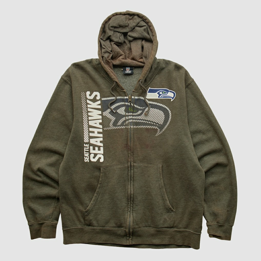 Seattle Seahawks NFL 2010s Hooded Full Zip Sweatshirt Olive Vintage - Fanatics